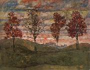 Egon Schiele Four Trees painting